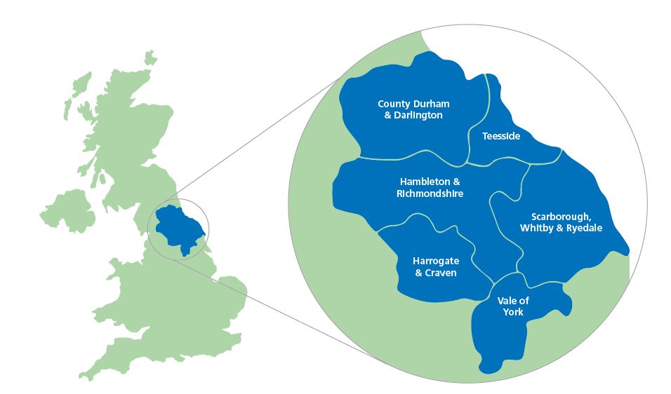 Map showing areas of North East England