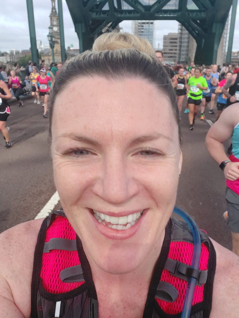 Louise pictured during the 2022 Great North Run on the Tyne Bridge.