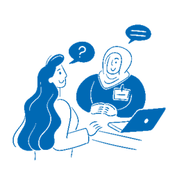Illustration of two people talking across a desk