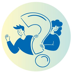 Illustration of two people holding a question mark