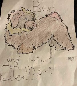 A picture of Ben the therapy dog - coloured in by a patient who chats to Ben during hospital visits.