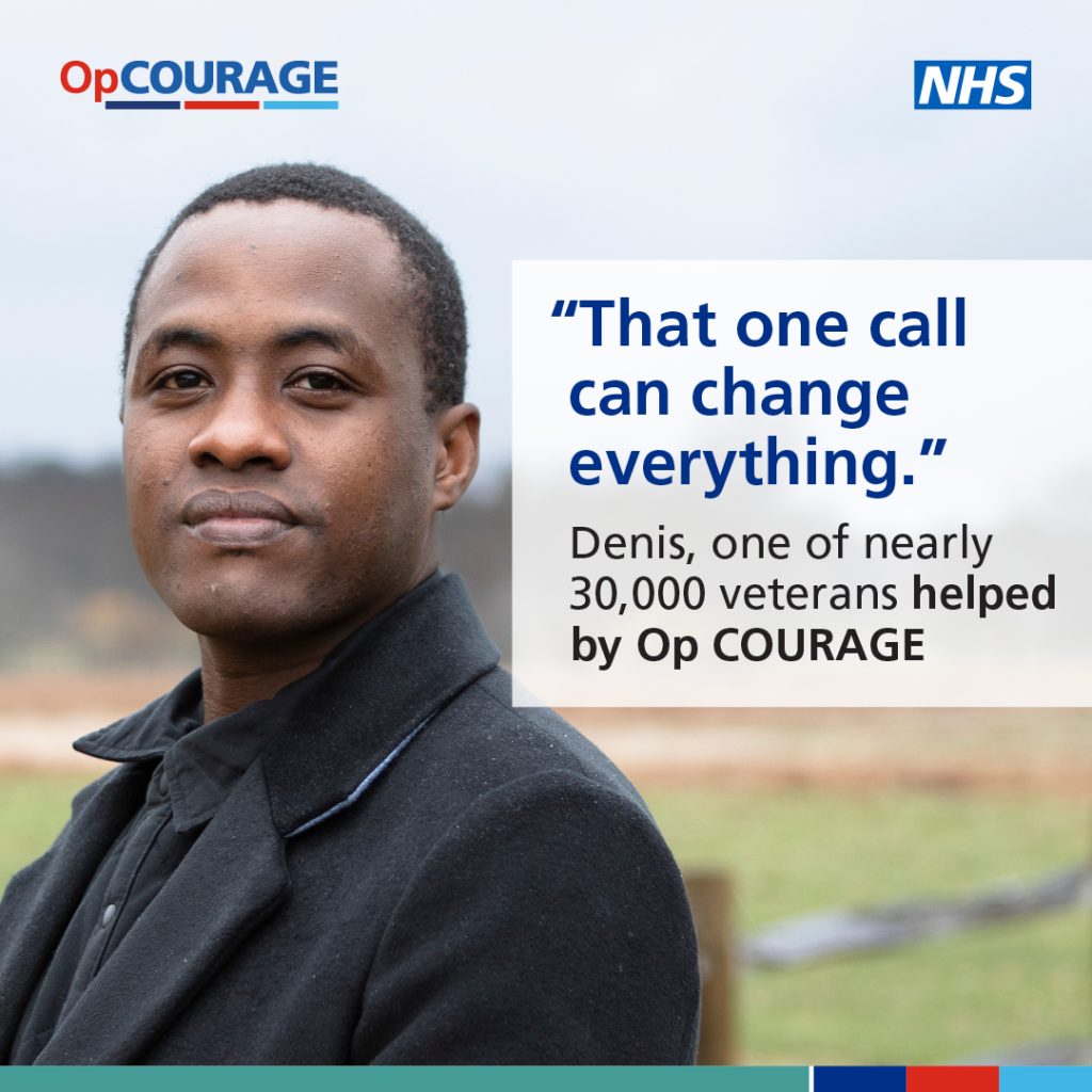 Image of a man in a black jacket and shirt with a quote saying "That one call can change everything"