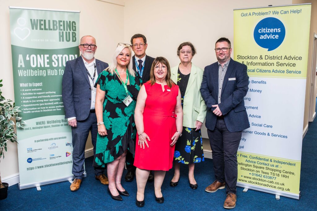 A picture of men and women from some of the Stockton-on-Tees wellbeing hub partner organisations