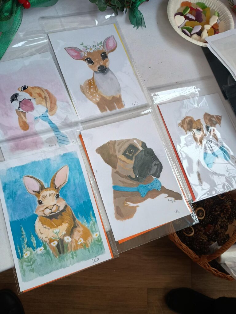 A selection of animal cards designed by the people we support.