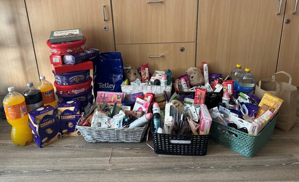 Wellbeing baskets full of donated gifts