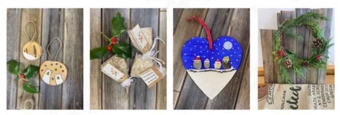 Christmas crafts and decorations made by the people we care for