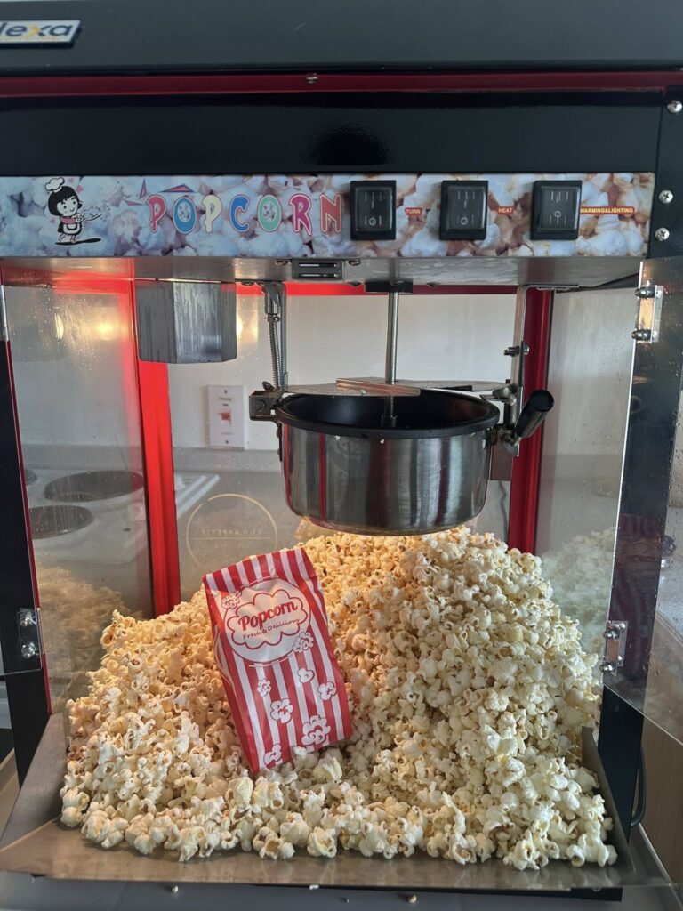 popcorn cart full of free popcorn