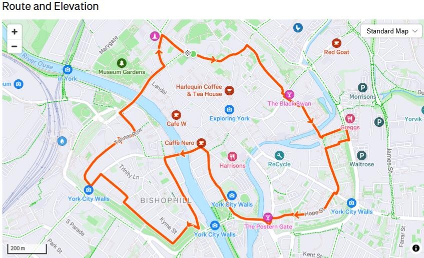 Map of the 5K route that Ewan ran in York
