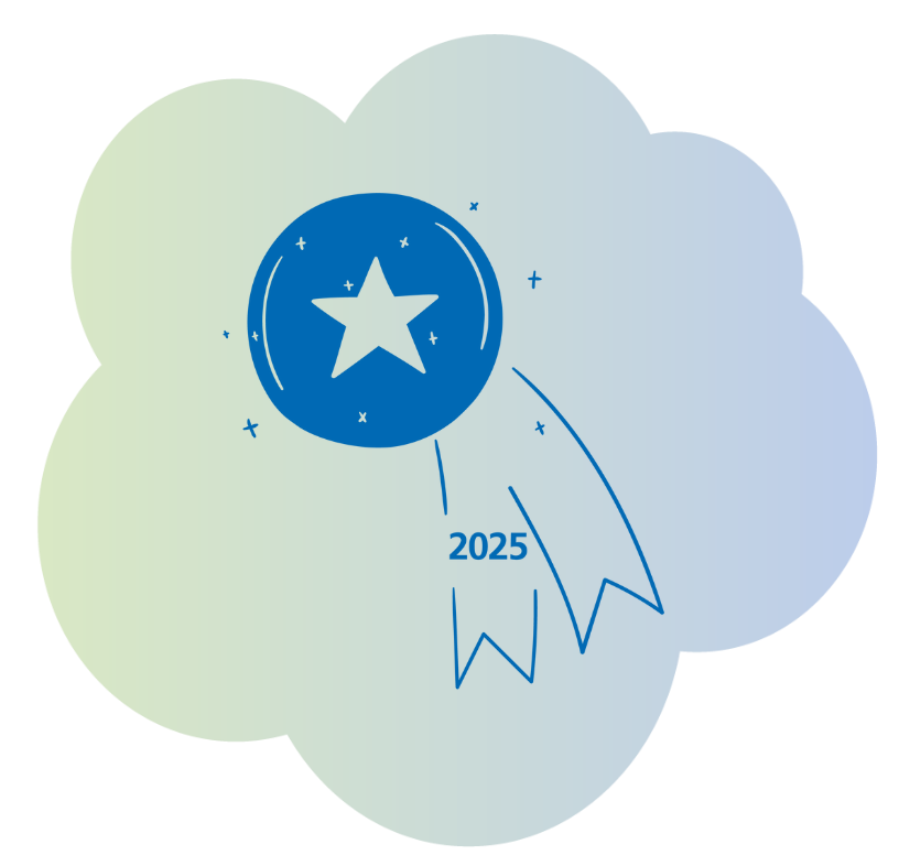 An illustration of a Star Awards 2025 rosette with a star on it.
