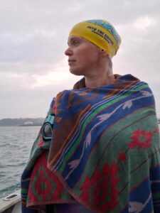 Marie-Helene after her swim