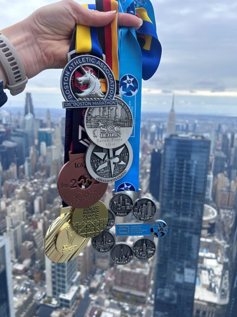 The medals of all six of the World Marathon Majors.