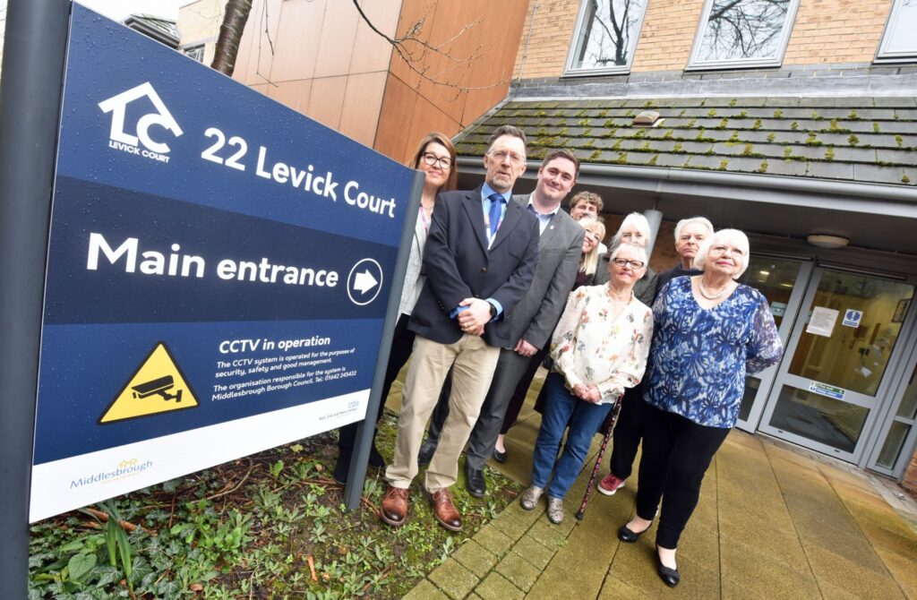 People outside Levick Court on it's opening day