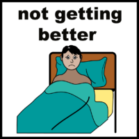 Person in bed with words saying: "Not getting better"