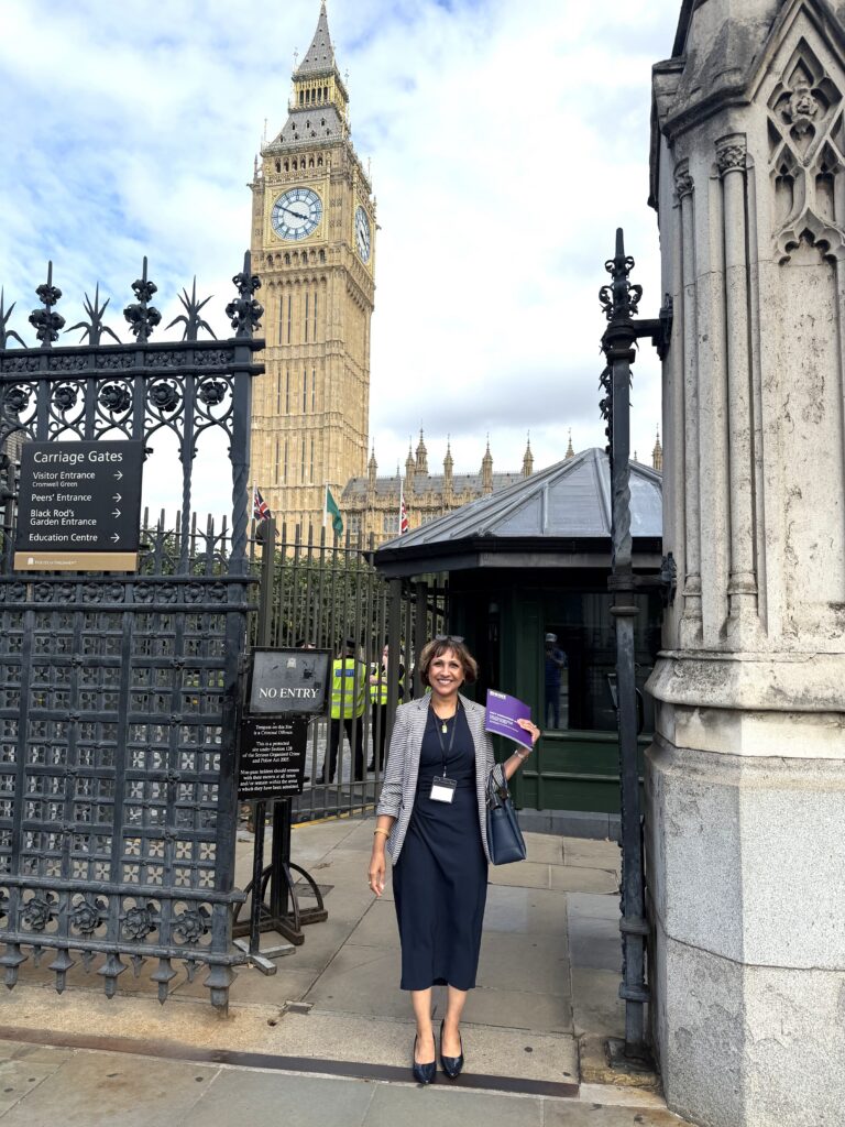 Huma outside the House of Commons with the new Beat report