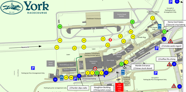 Map showing the racecourse venue and buildings