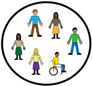illustration of different people stood in a circle