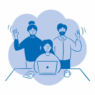 Staff welcoming people illustration