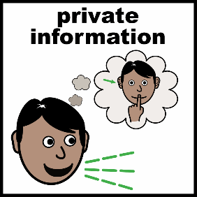 Illustration of someone speaking with a thought bubble above their head. In the thought bubble is someone with their finger to their lips.