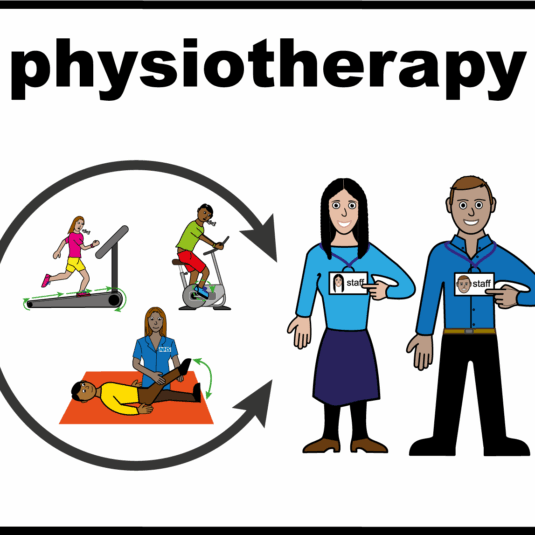 illustration of two people next to people doing exercises