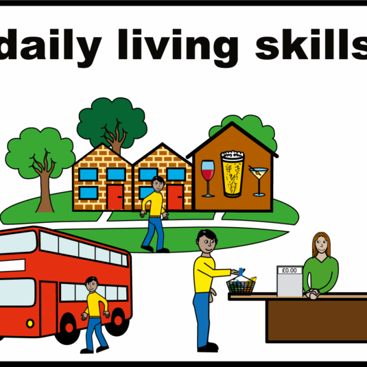 illustration of someone out shopping and getting on a bus