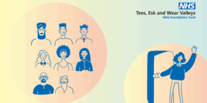 illustration of a group of people and someone opening a door