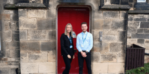 Ashley Campbell and Dr Jonathan Summerill outside the Old Vicarage