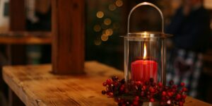 Red Christmas Candle on Shelf