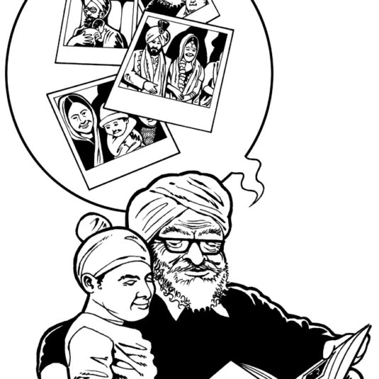 People looking at photos together