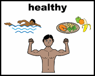 a picture of a man with muscles looking fit with someone swimming behind him and a plate of healthy food.