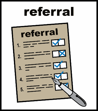 a referral form with a pen