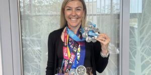 Sarah Price with all six of the World Marathon Majors.