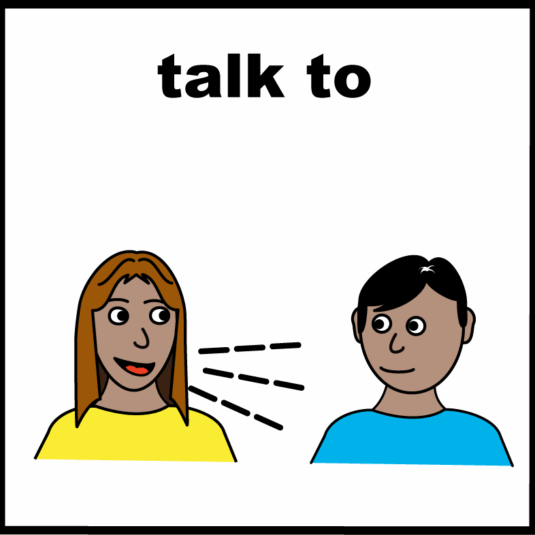 Two people talking