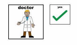 picture of a doctor in a white medical coat and a tick next to him to show yes