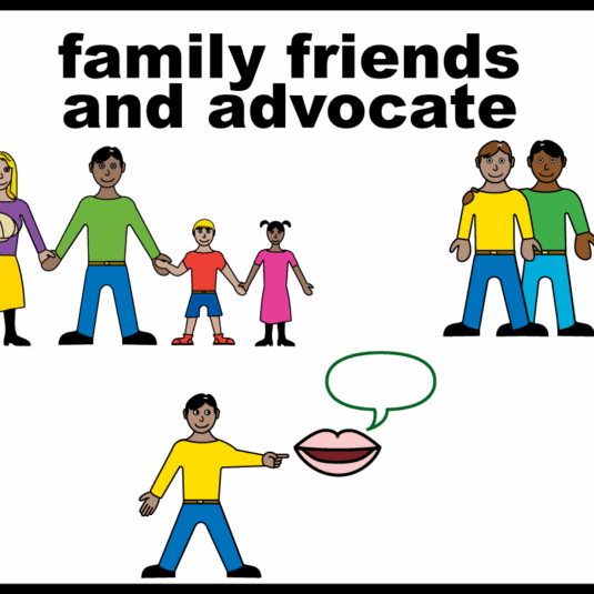 picture of a family, mum, dad and children and two people together