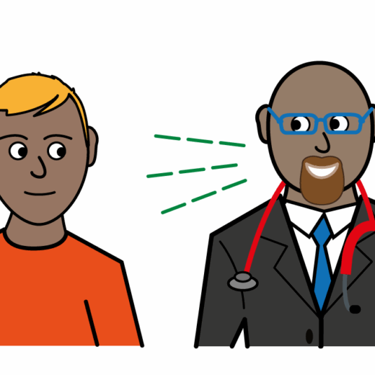 a doctor with a stethoscope talking to someone