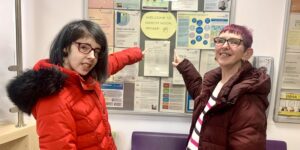Trust involvement members Chloe (left) and Julianna are pictured in the revamped reception area of North Moor House