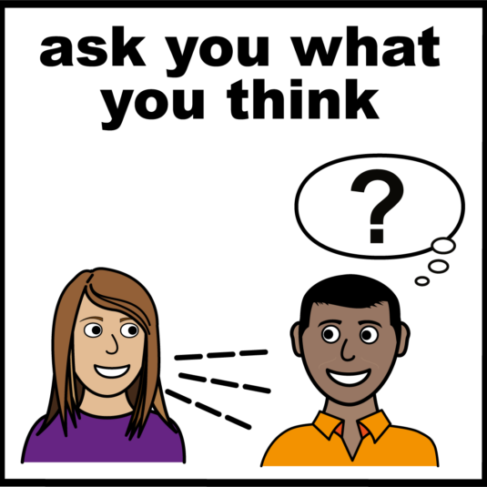 illustration of two people. one speaking and the other thinking