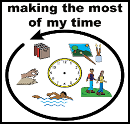 illustration of a clock with different activities around it like swimming, art. socialising