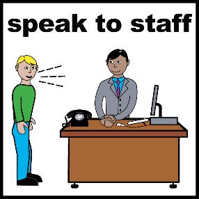 A picture showing someone talking to an employee