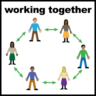 A picture showing many people linked up
